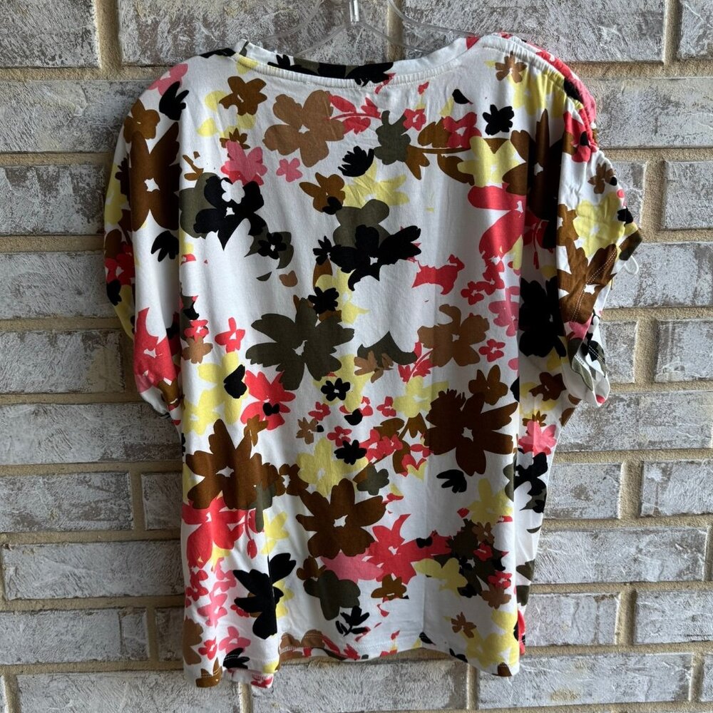 Calvin Klein Tie Short Sleeve Cotton Blend Floral T-Shirt Women's Size L - Picture 2 of 7
